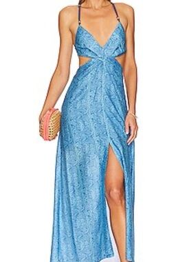 VIX by Paula Hernany silky Sky Blue Twist-Cut Maxi Dress with High Slit